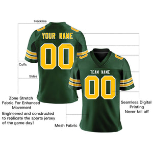 Custom Green Gold-White Personalized Classic Mesh Authentic Football Jersey