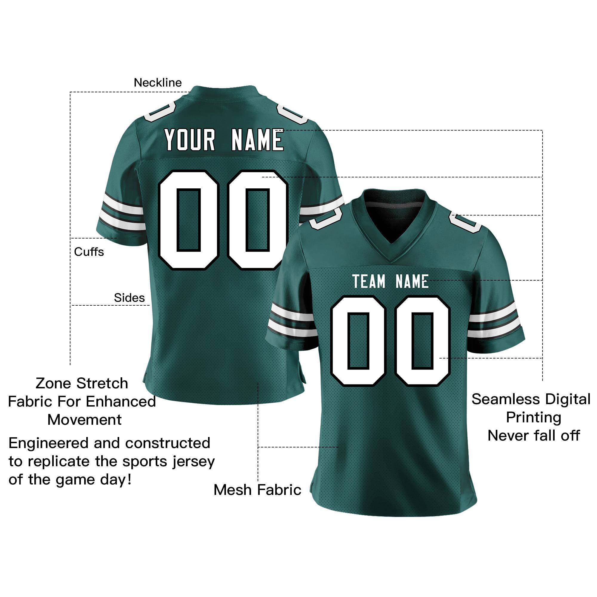 Custom Midnight Green White-Black Personalized Classic Mesh Authentic Football Jersey