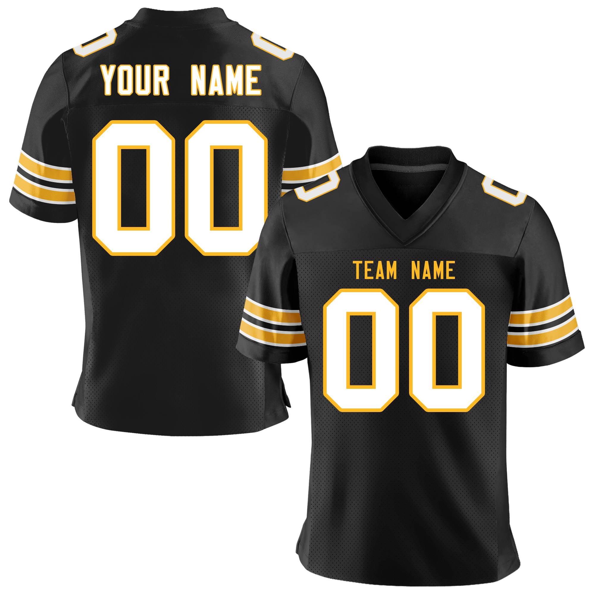 Custom Black White-Yellow Personalized Classic Mesh Authentic Football Jersey