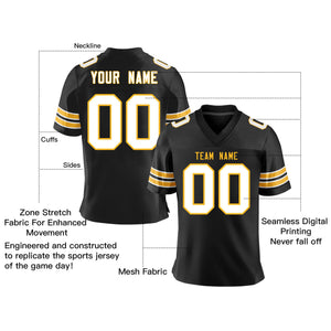 Custom Black White-Yellow Personalized Classic Mesh Authentic Football Jersey