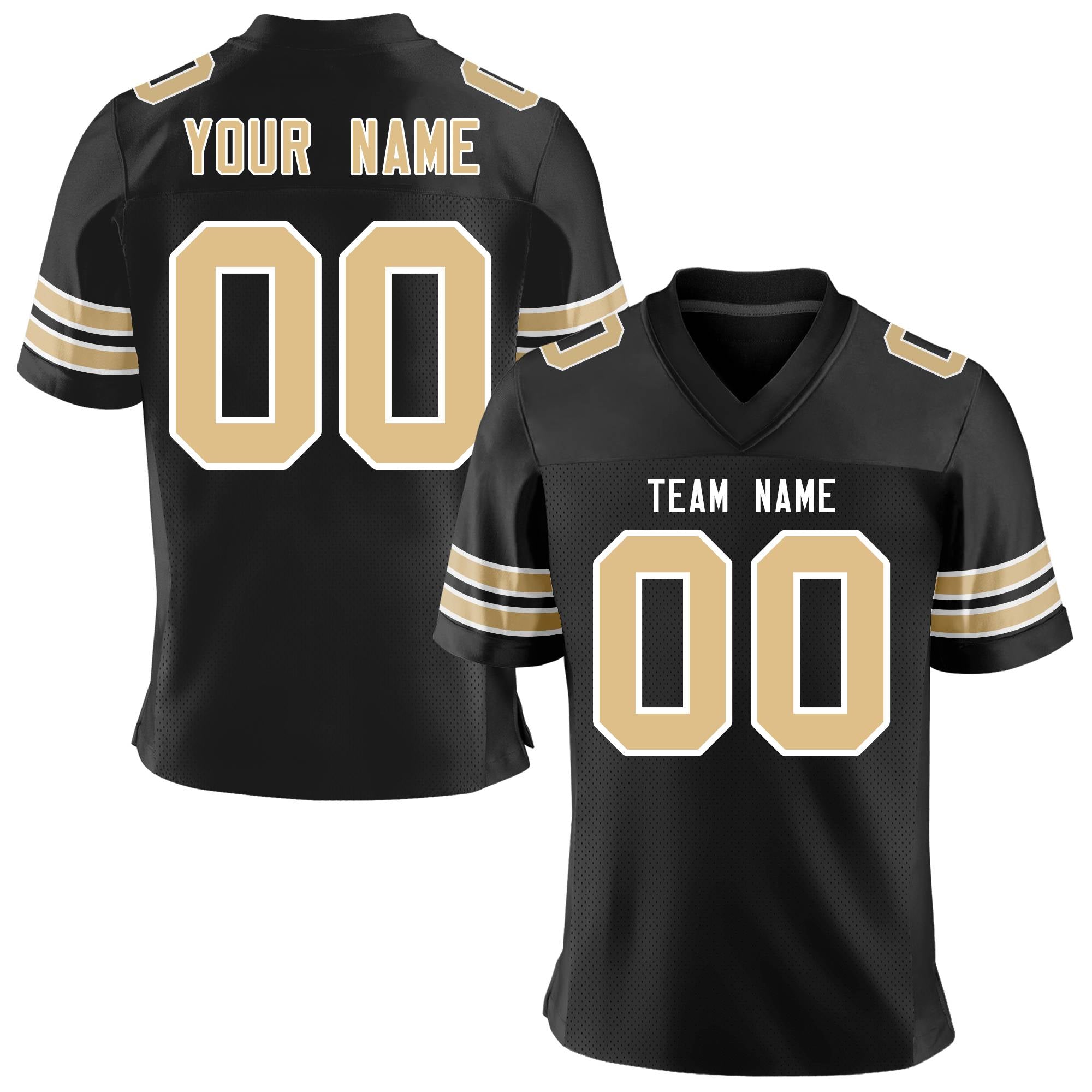 Custom Black Old Gold-White Personalized Classic Mesh Authentic Football Jersey