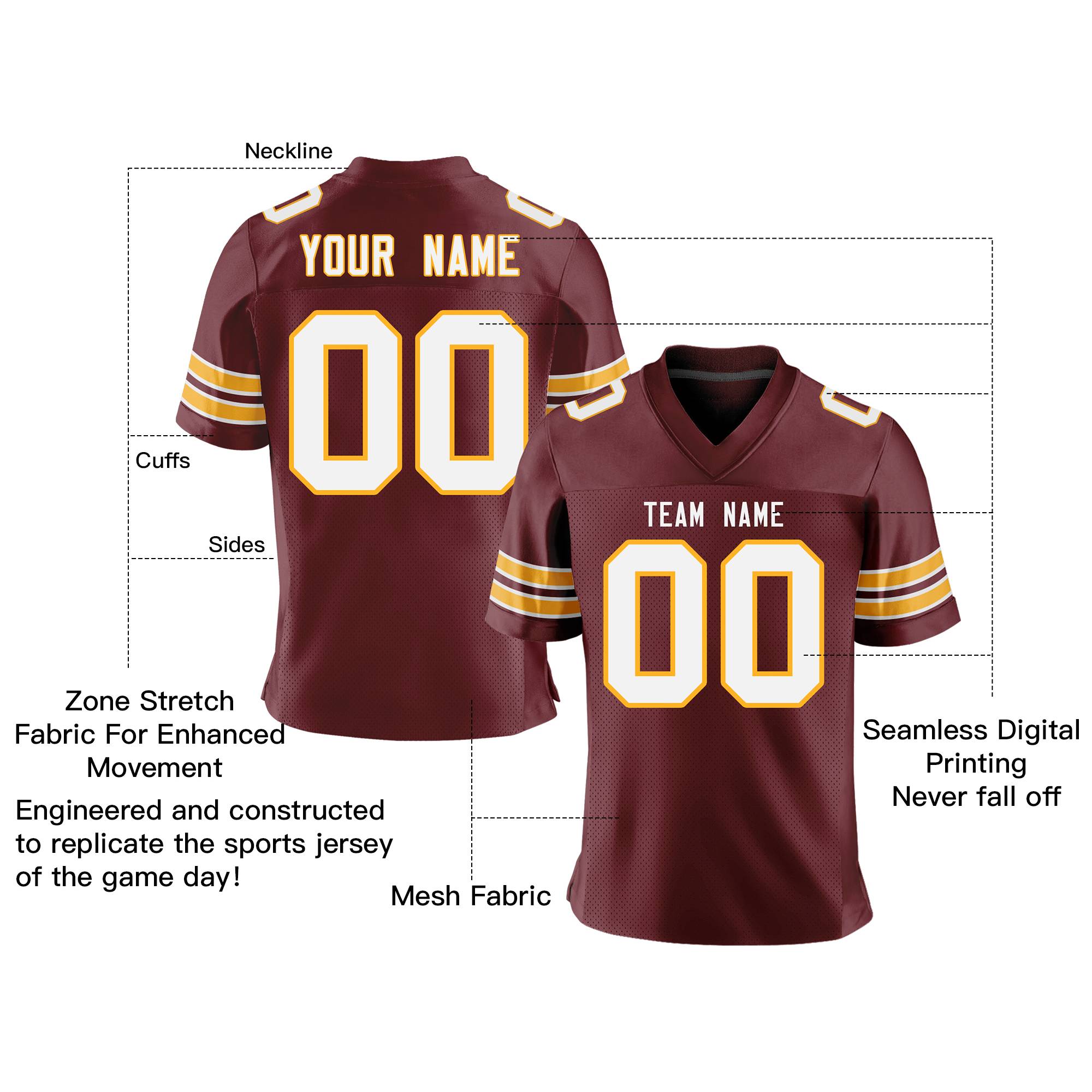 Custom Red White-Yellow Personalized Classic Mesh Authentic Football Jersey