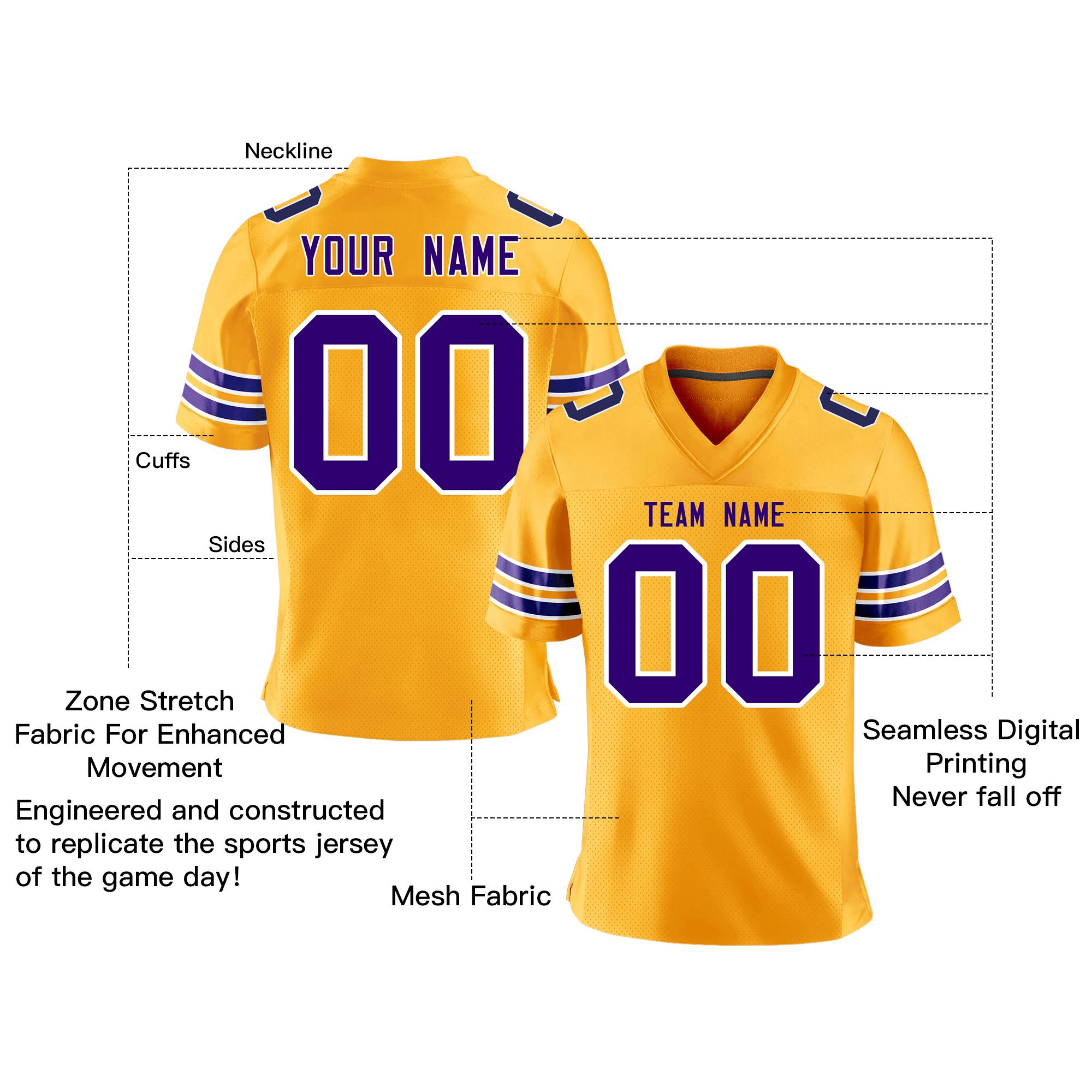 Custom Yellow Purple-White Personalized Classic Mesh Authentic Football Jersey