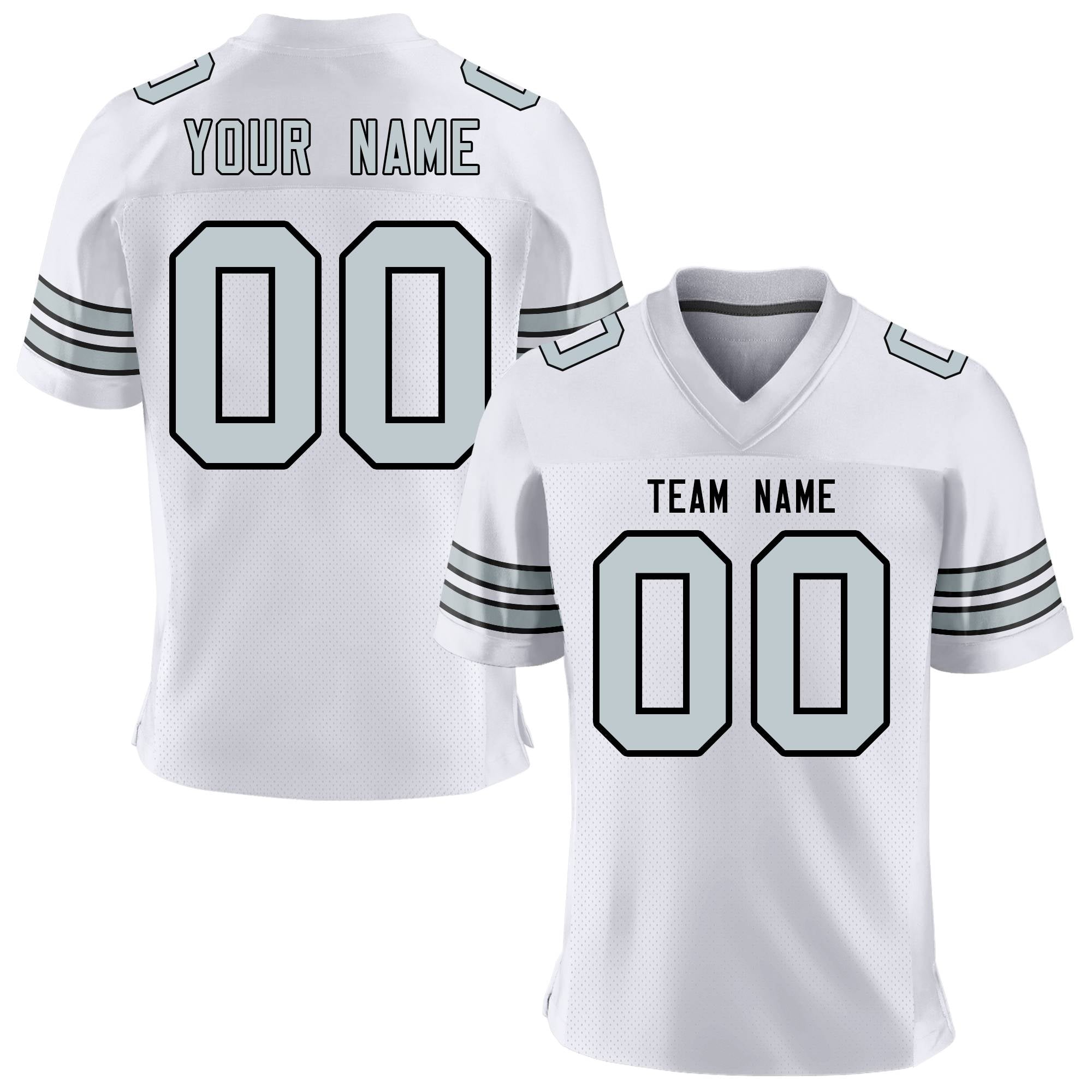 Custom White Silver-Black Personalized Classic Mesh Authentic Football Jersey