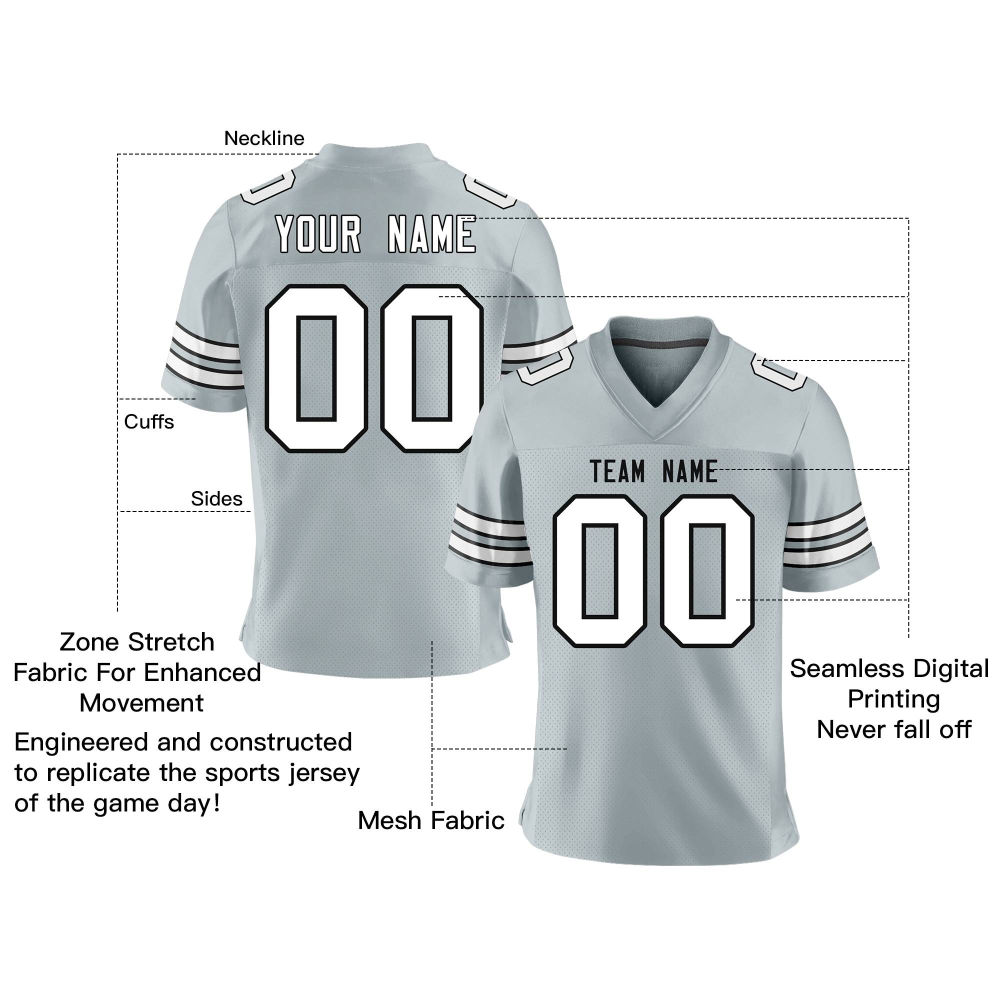 Custom Silver White-Black Personalized Classic Mesh Authentic Football Jersey