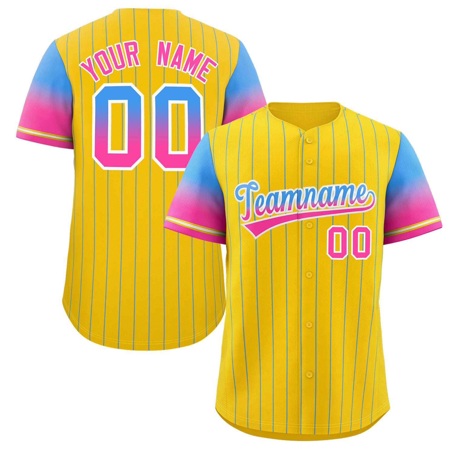 Custom Gold Powder Blue Pink-White Stripe Font Gradient Fashion Authentic Baseball Jersey