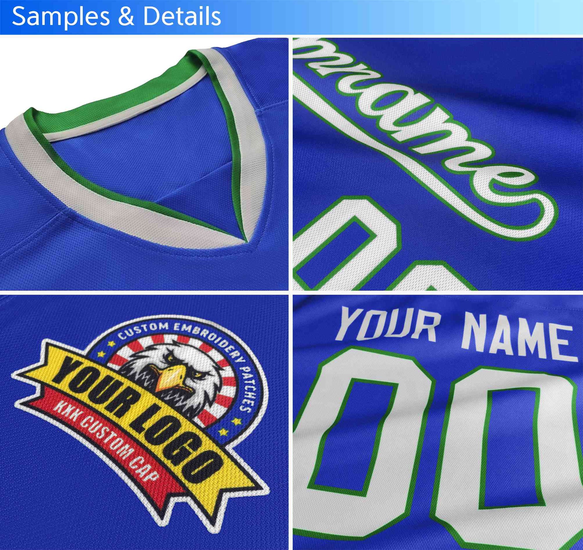 Custom White Green-Yellow Personalized Raglan Sleeves V-Neck Hockey Jersey