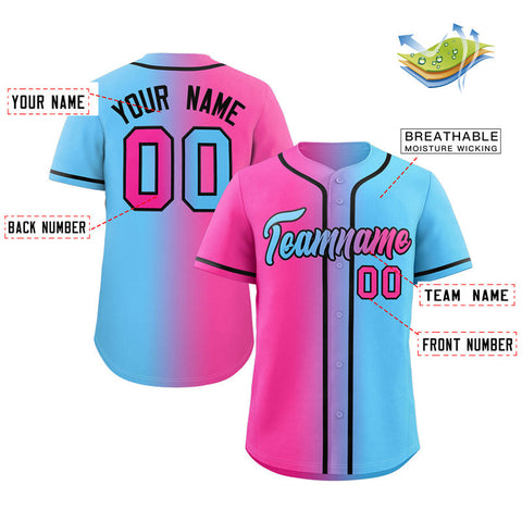 Custom Pink Blue-Black Gradient Fashion Authentic Baseball Jersey