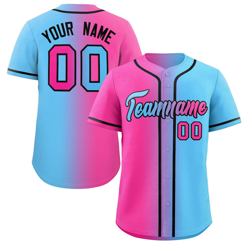 Maillot de baseball authentique à la mode dégradé rose bleu-noir personnalisé