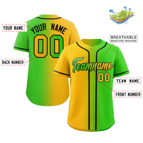 Custom Neon Green Yellow-Black Gradient Fashion Authentic Baseball Jersey