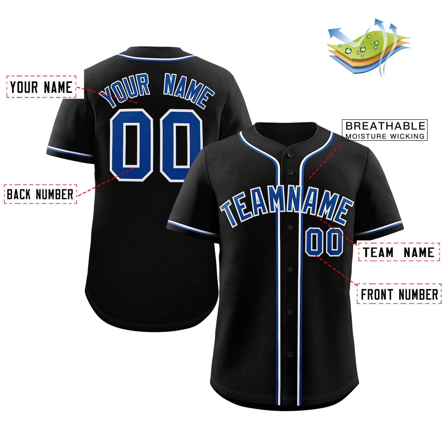 Custom Black Royal-White Classic Style Authentic Baseball Jersey