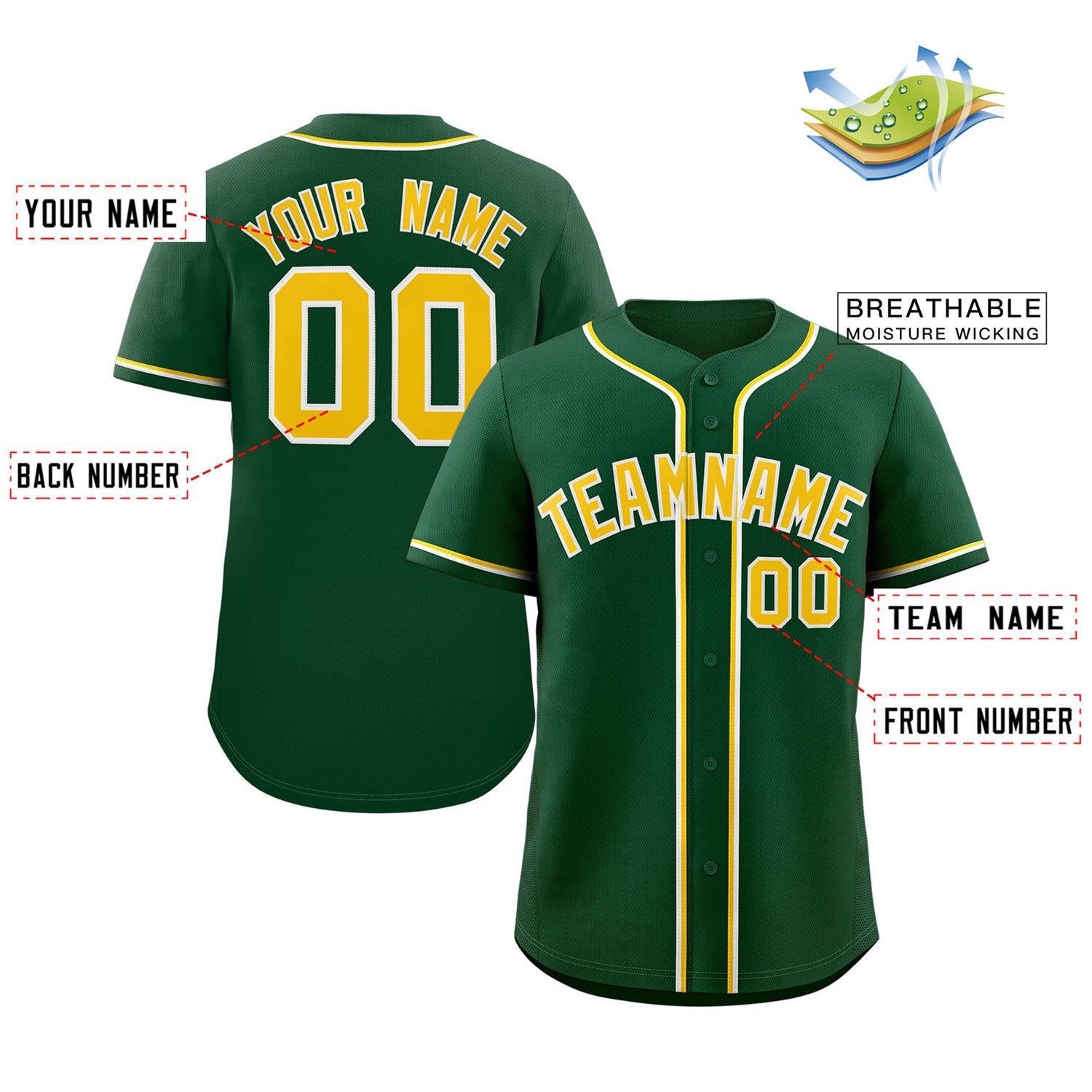 Custom Green Gold-White Classic Style Authentic Baseball Jersey