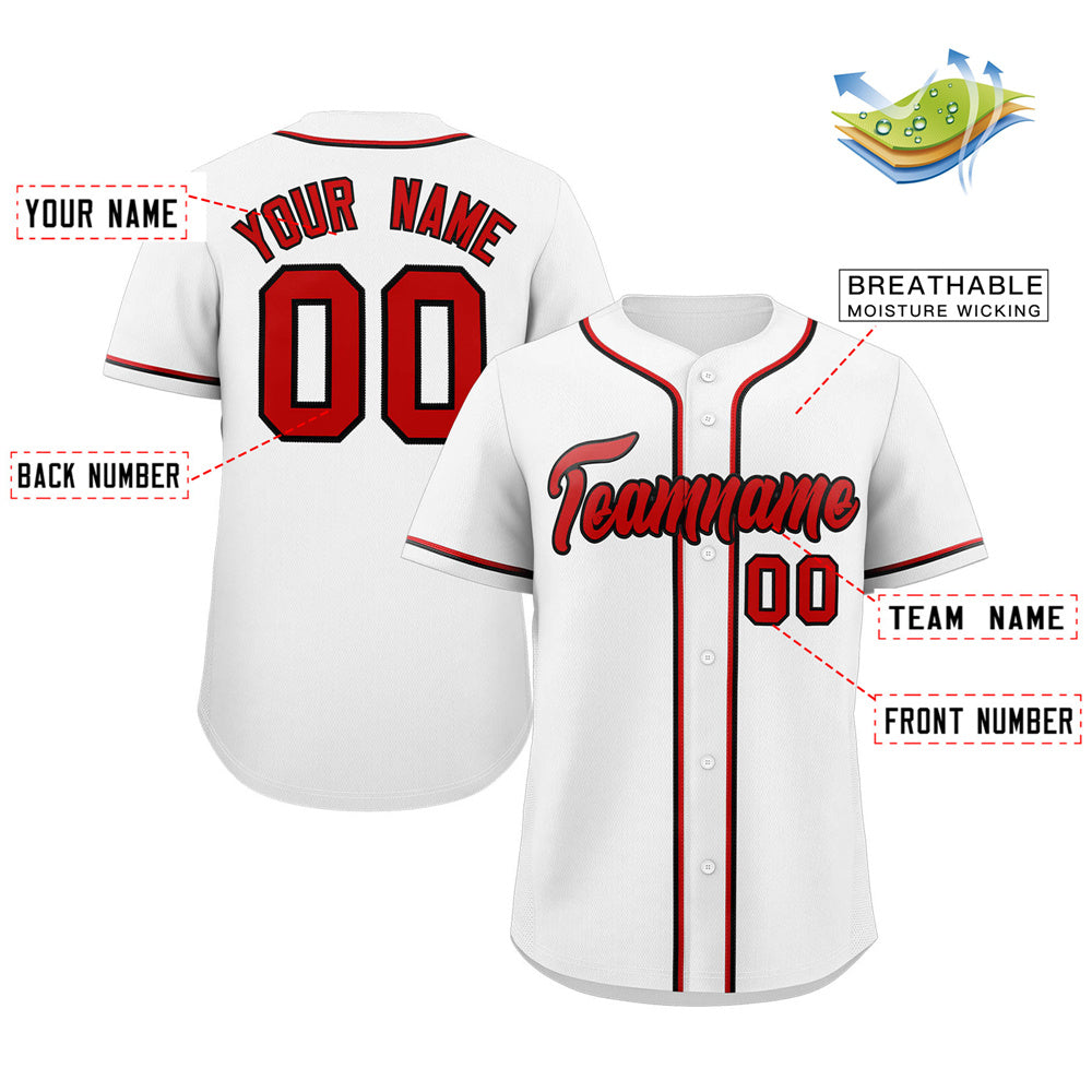 Custom White Red-Black Classic Style Authentic Baseball Jersey