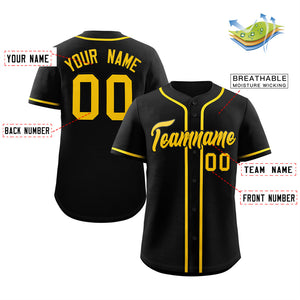 Maillot de baseball authentique de style classique jaune noir personnalisé