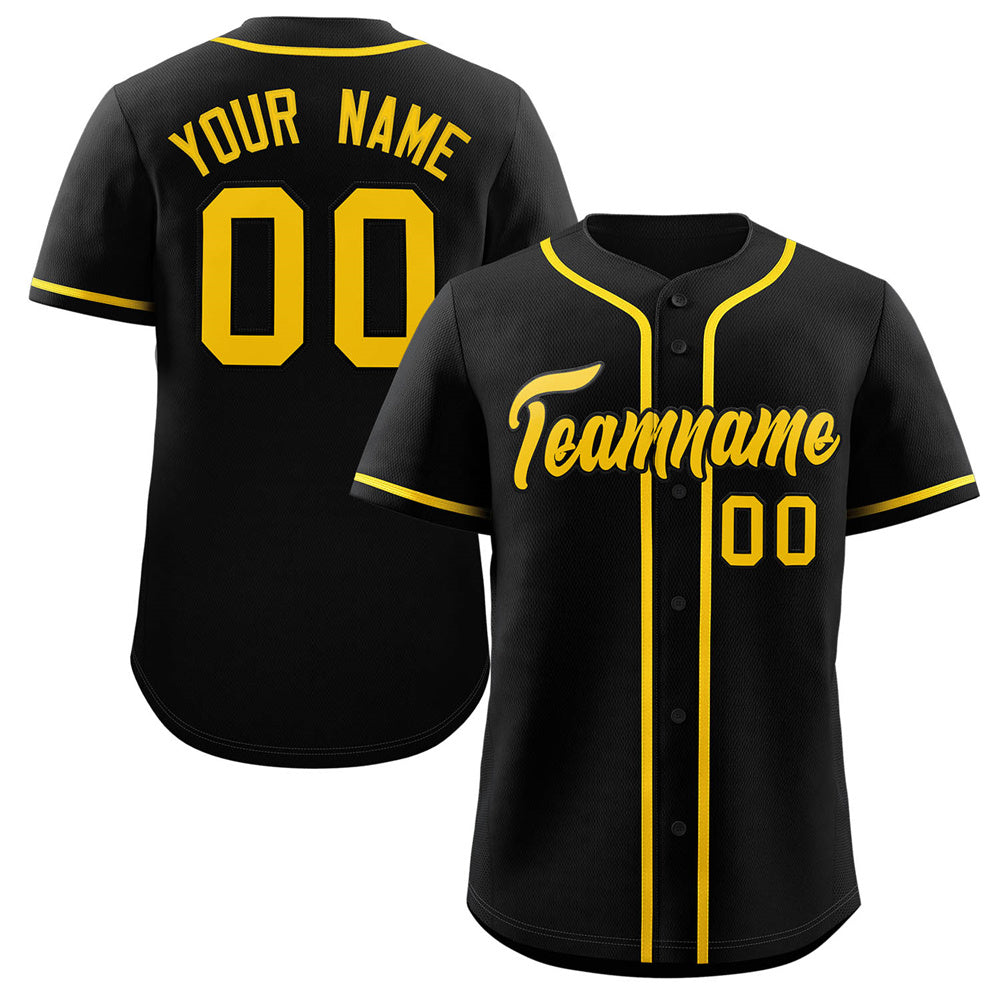 Custom Black Yellow Classic Style Authentic Baseball Jersey