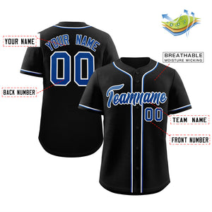 Maillot de baseball authentique de style classique noir royal-blanc personnalisé