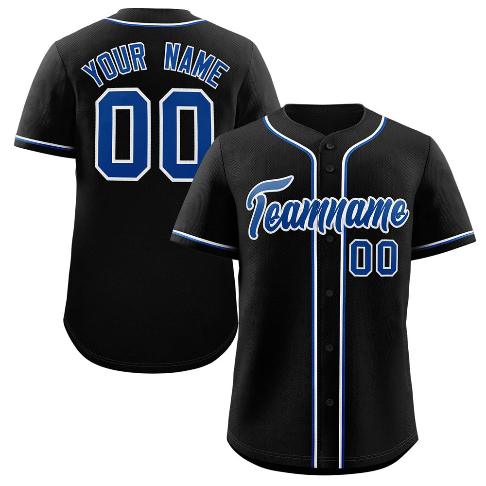 Maillot de baseball authentique de style classique noir royal-blanc personnalisé