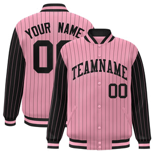 Custom Light Pink Black Raglan Sleeves Varsity Full-Snap Pinstripe Letterman Baseball Jacket