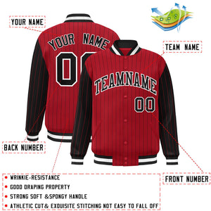 Custom Red Black Raglan Sleeves Varsity Full-Snap Pinstripe Letterman Baseball Jacket