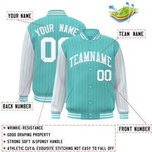 Custom Bright Green White Raglan Sleeves Varsity Full-Snap Pinstripe Letterman Baseball Jacket