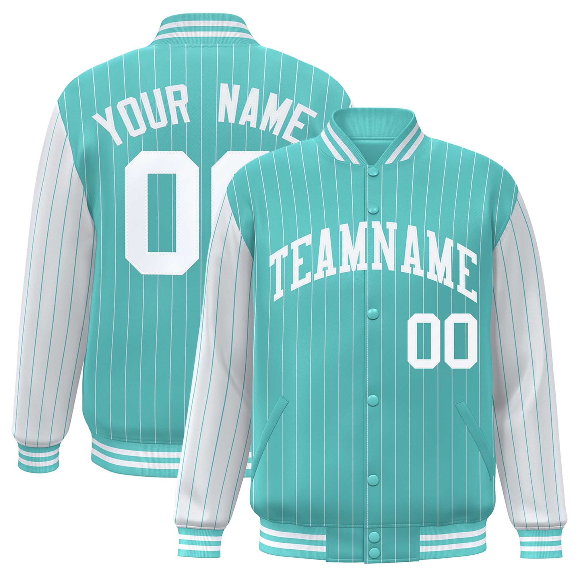 Custom Bright Green White Raglan Sleeves Varsity Full-Snap Pinstripe Letterman Baseball Jacket