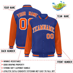 Custom Royal Orange Raglan Sleeves Varsity Full-Snap Pinstripe Letterman Baseball Jacket