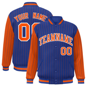 Custom Royal Orange Raglan Sleeves Varsity Full-Snap Pinstripe Letterman Baseball Jacket