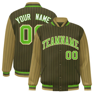 Custom Green Desert Yellow Raglan Sleeves Varsity Full-Snap Pinstripe Letterman Baseball Jacket