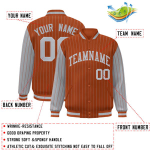 Custom Texas Orange Gray Raglan Sleeves Varsity Full-Snap Pinstripe Letterman Baseball Jacket