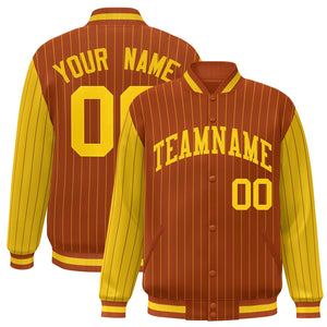 Custom Texas Orange Gold Raglan Sleeves Varsity Full-Snap Pinstripe Letterman Baseball Jacket