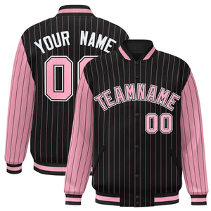 Custom Black Light Pink Raglan Sleeves Varsity Full-Snap Pinstripe Letterman Baseball Jacket