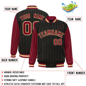 Custom Black Crimson Raglan Sleeves Varsity Full-Snap Pinstripe Letterman Baseball Jacket