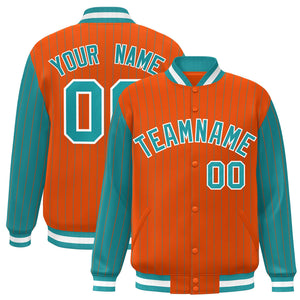 Custom Orange Aqua Raglan Sleeves Varsity Full-Snap Pinstripe Letterman Baseball Jacket