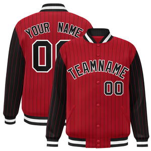 Custom Red Black Raglan Sleeves Varsity Full-Snap Pinstripe Letterman Baseball Jacket