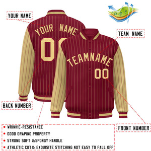 Custom Crimson Khaki Raglan Sleeves Varsity Full-Snap Pinstripe Letterman Baseball Jacket