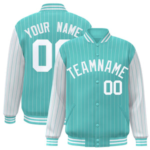 Custom Bright Green White Raglan Sleeves Varsity Full-Snap Pinstripe Letterman Baseball Jacket