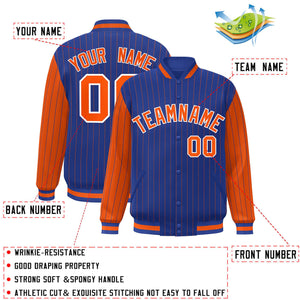 Custom Royal Orange Raglan Sleeves Varsity Full-Snap Pinstripe Letterman Baseball Jacket