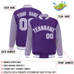 Custom Purple Light Purple Raglan Sleeves Varsity Full-Snap Pinstripe Letterman Baseball Jacket