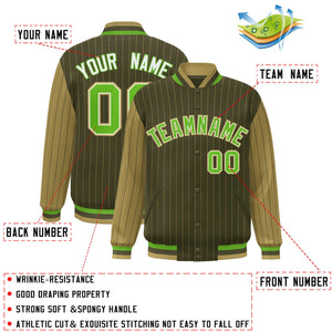 Custom Green Desert Yellow Raglan Sleeves Varsity Full-Snap Pinstripe Letterman Baseball Jacket