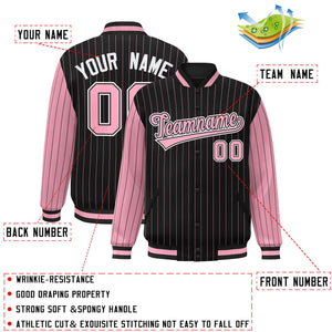 Custom Black Light Pink Raglan Sleeves Varsity Full-Snap Pinstripe Letterman Baseball Jacket