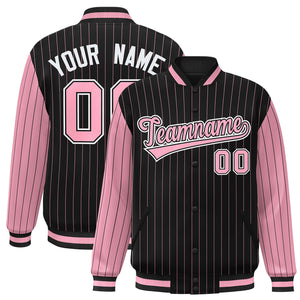 Custom Black Light Pink Raglan Sleeves Varsity Full-Snap Pinstripe Letterman Baseball Jacket