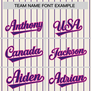 Custom Cream Purple Raglan Sleeves Varsity Full-Snap Pinstripe Letterman Baseball Jacket