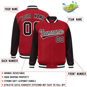 Custom Red Black Raglan Sleeves Varsity Full-Snap Pinstripe Letterman Baseball Jacket