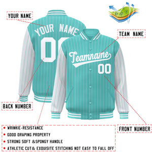 Custom Bright Green White Raglan Sleeves Varsity Full-Snap Pinstripe Letterman Baseball Jacket