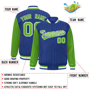 Custom Royal Green Raglan Sleeves Varsity Full-Snap Pinstripe Letterman Baseball Jacket