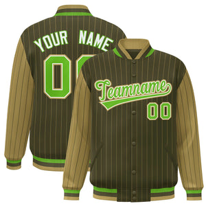 Custom Green Desert Yellow Raglan Sleeves Varsity Full-Snap Pinstripe Letterman Baseball Jacket