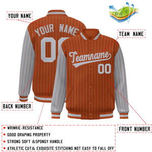 Custom Texas Orange Gray Raglan Sleeves Varsity Full-Snap Pinstripe Letterman Baseball Jacket