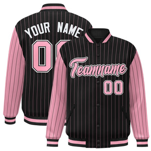 Custom Black Light Pink Raglan Sleeves Varsity Full-Snap Pinstripe Letterman Baseball Jacket