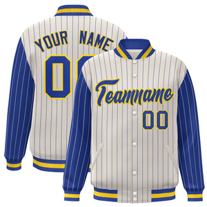 Custom Cream Royal Raglan Sleeves Varsity Full-Snap Pinstripe Letterman Baseball Jacket