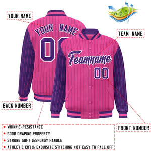 Custom Pink Purple Raglan Sleeves Varsity Full-Snap Pinstripe Letterman Baseball Jacket